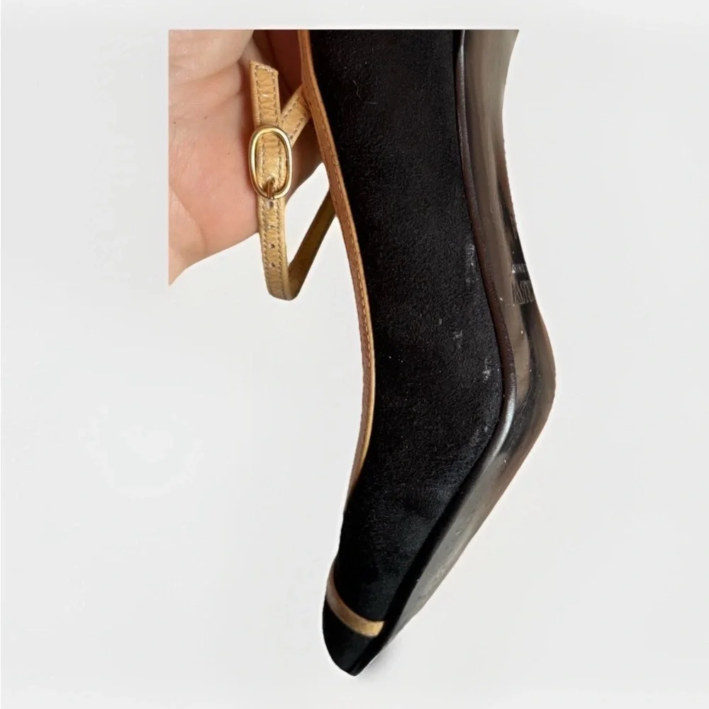 J Crew (8) Made In Italy Suede And Leather Black And Gold Strap Party Flawed